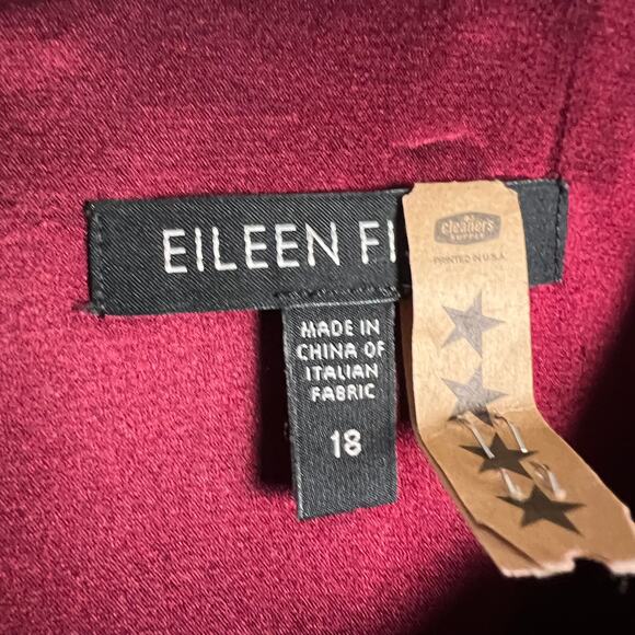 Eileen Fisher Red Burgundy Shirred Cotton Steel Stretch Dress Plus Size 18 - Picture 2 of 9
